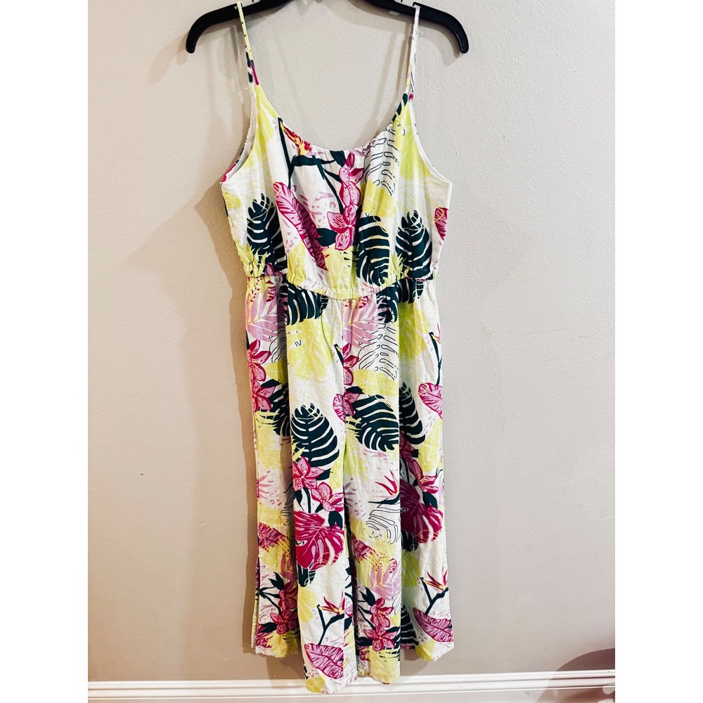 Nicole Miller New York Tropical Floral Linen Blend Jumpsuit Pink‎ Yellow Green M